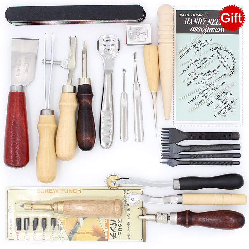 Leder Werkzeug einstellen Carving Stanzen See Schneiden Messer Manuelle Naht Nadel Gas Augen Polieren Peeling Rand Prozess für Leder Gürtel: einstellen 08