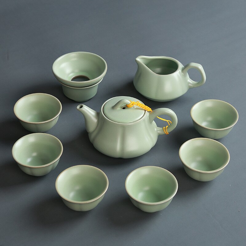 Keramische Kung Fu Thee Set Theewaar Theepot Kopje Thee Thee Zetgroep Gaiwan Aardewerk Thee Pot En Cup Set Chinese Thee set Thee Cup Set Van 6: GUDIAN