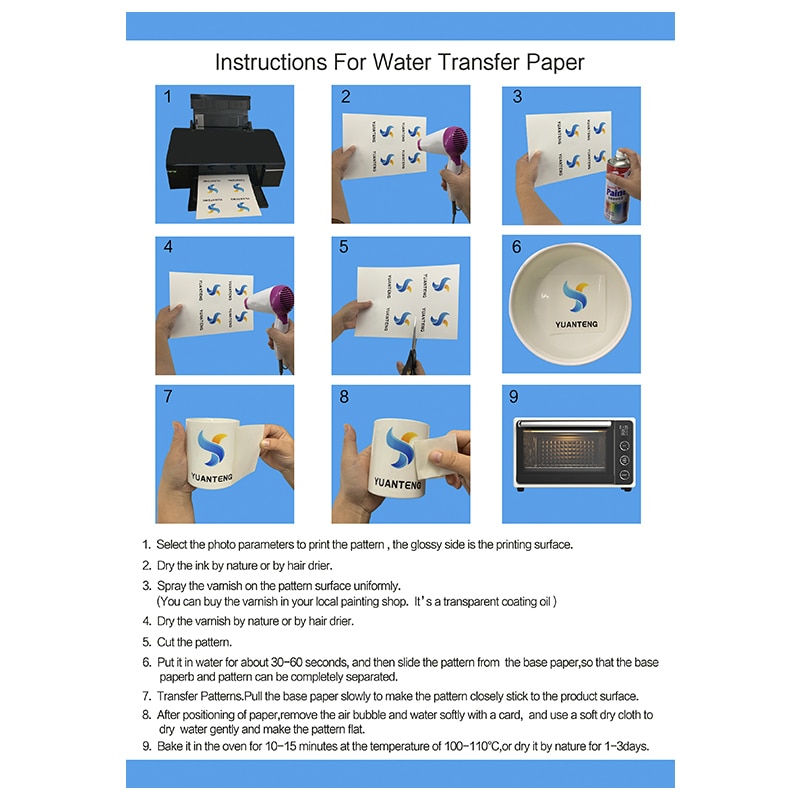 10sheets A4 Size Inkjet Water Slide Decal Paper White Background Printing Transfer Paper Inkjet Waterslide Decal Paper For Glass