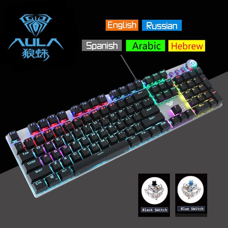 AULA Mechanical-Keyboard Game Laptop Computer Wrist-Rest Backlight LED Wired USB Gaming Hebrew Arabic Russian