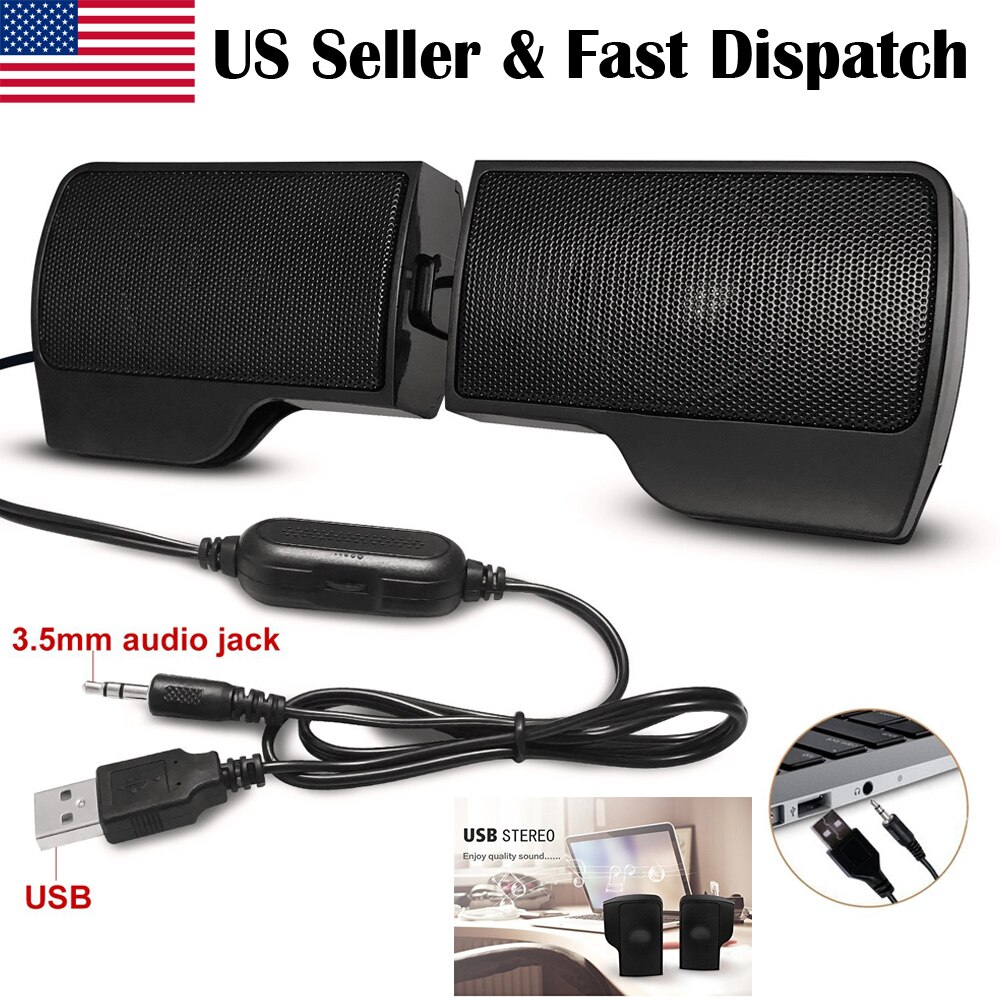 Laptop Portable Mini Clip-On USB Two Stereo Speakers Powered Stereo Multimedia Speaker Soundbar Portable For Laptop Ect