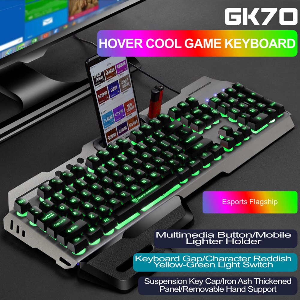 USB Wired Home Office Rainbow Backlit Mute Keyboard Mouse Combo Removable Hand Rest Waterproof For Desktop 104 Keys Gaming: 8