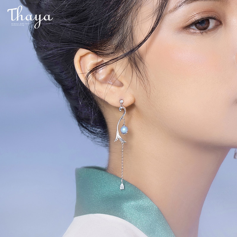 Thaya 100% S925スターリングシルバーイヤリングタッセル人魚ドロップブラブラドロップイヤリングの魅力婚約ギフトファインジュエリー