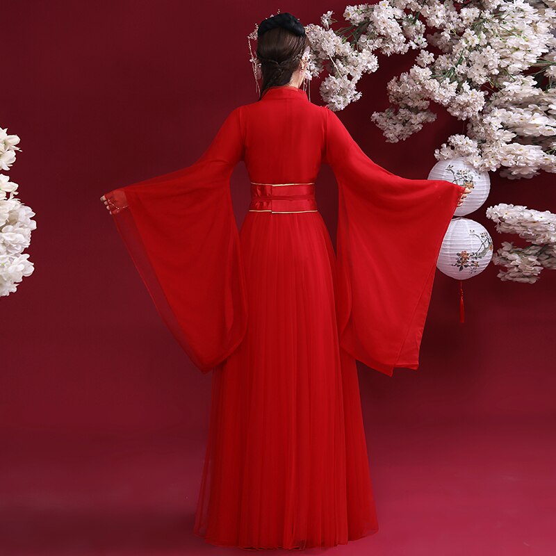 Antiguo nuevos vestidos Hanfu Dinastía Tang para mujer, trajes de danza tradicional china, Hada de la boda roja, ropa de actuación folclórica SL4156