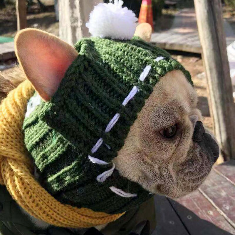 Talvi koiran lippalakki joulu lemmikki hatut koiran asusteet villainen koiranpentu hattu pallopäähineet pienille koirille ranskanbulldog lemmikkituotteet