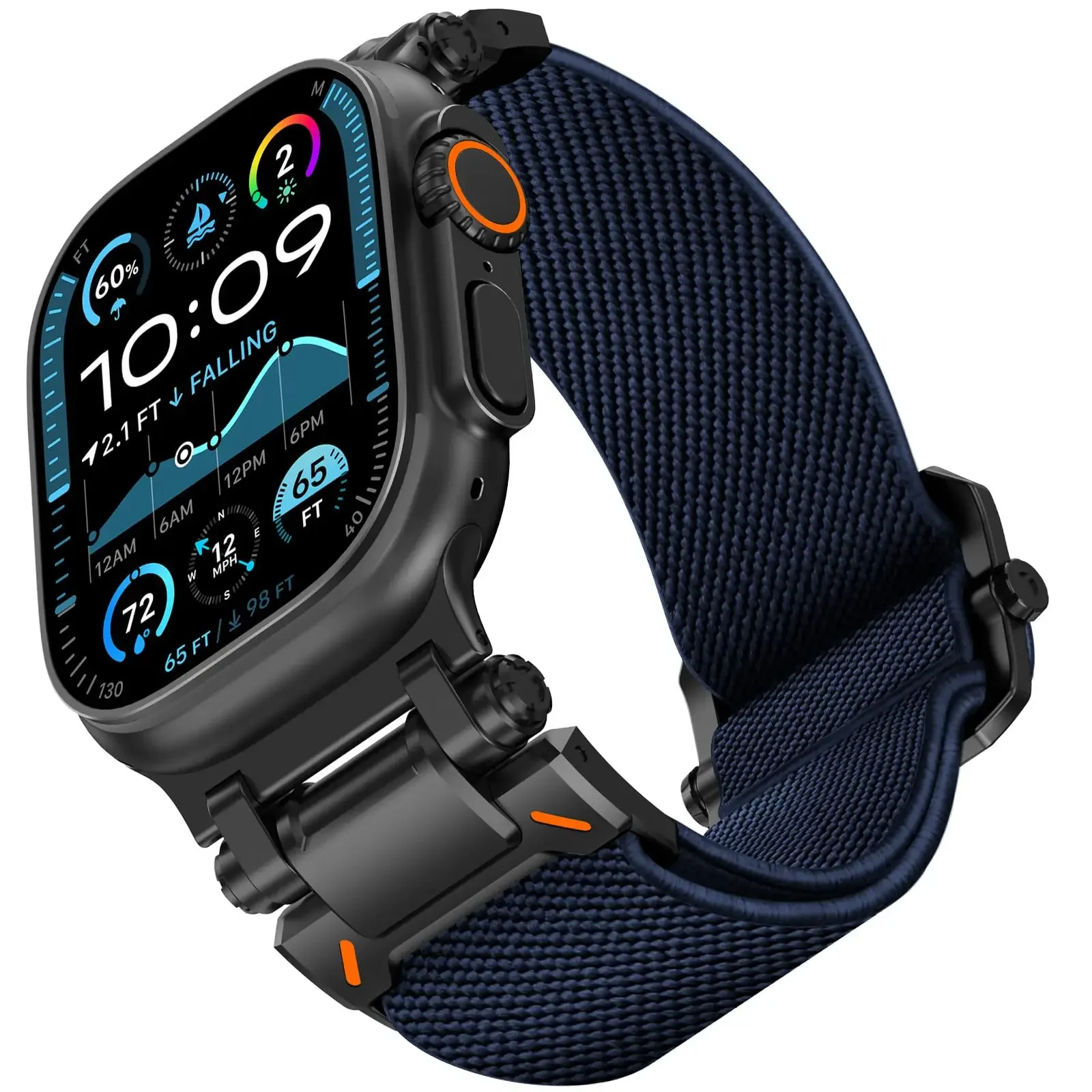 Bracelet de Sport blindé pour Apple Watch Ultra2, 49mm 46mm 45mm 44mm 42mm, métal et Nylon, Correa iWatch série 10 9 8 7 6 5 4: Black Yellow / 12mm