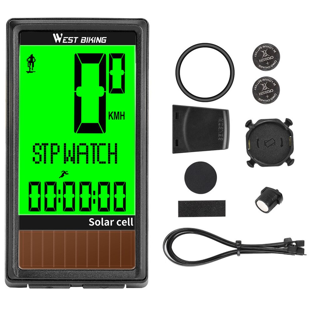 WEST BIKING Solar Bike Waterproof Computer Cycling Equipment Digital Stopwatch Bicycle Riding Speedometer Odometer: A