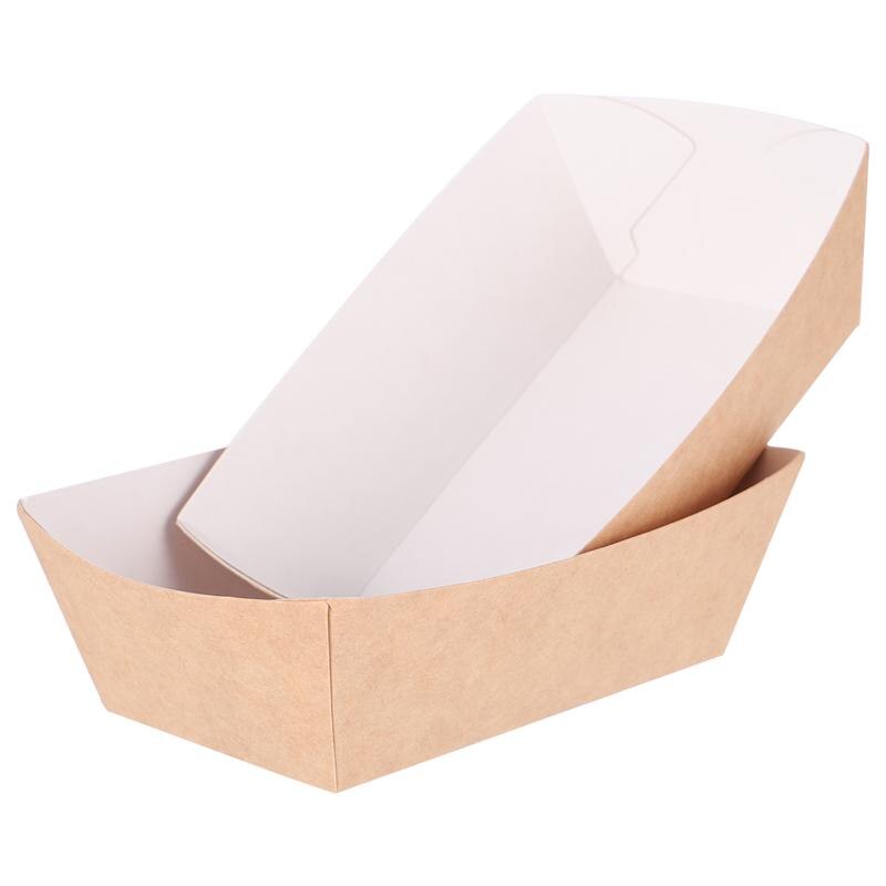 Bandeja de papel desechable para servir comida, caja de papel Kraft para llevar comida, caja con forma de bote para abrir aperitivos, bandeja de almacenamiento para patatas fritas y pollo, 100 Uds.