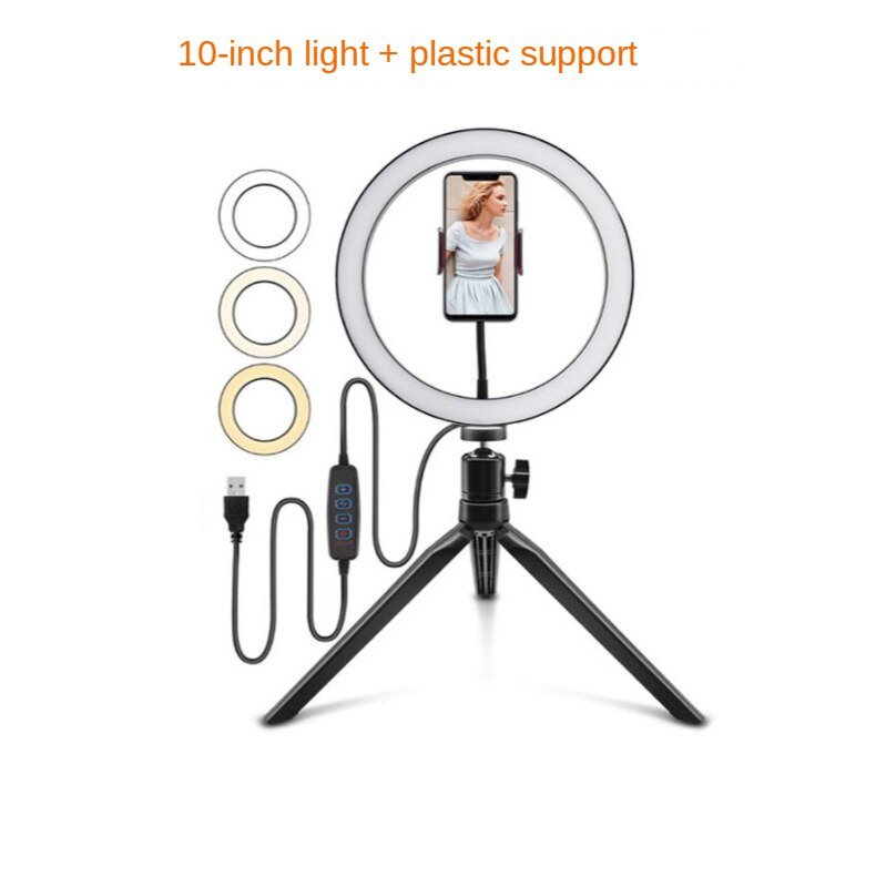 Fotografering led selfie ring ljus 26cm dimbar kamera telefon ring lampa 10 tum med bordsstativ för makeup video live studio: B