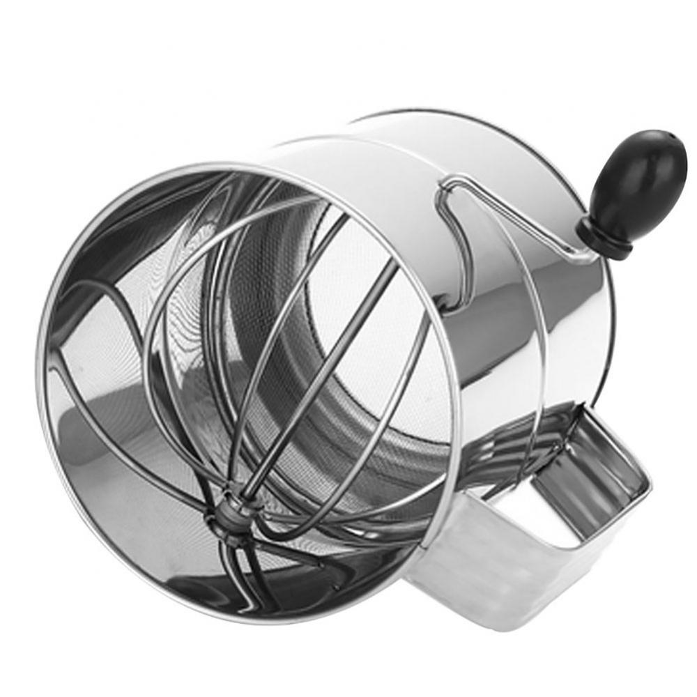 Stainless Steel Flour Sifter Hand Crank Baking Powdered Sugar Sieve Kitchen Tool