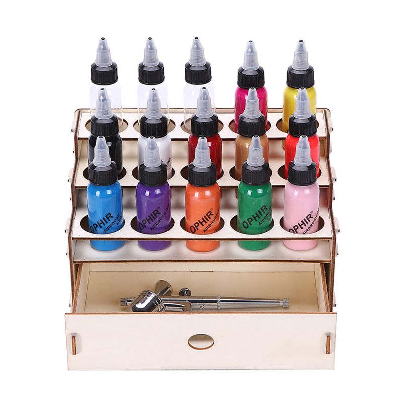 1Set Houten Verf Tool Opbergrek Met Kast Pigment Inkt Fles Organisator Houder