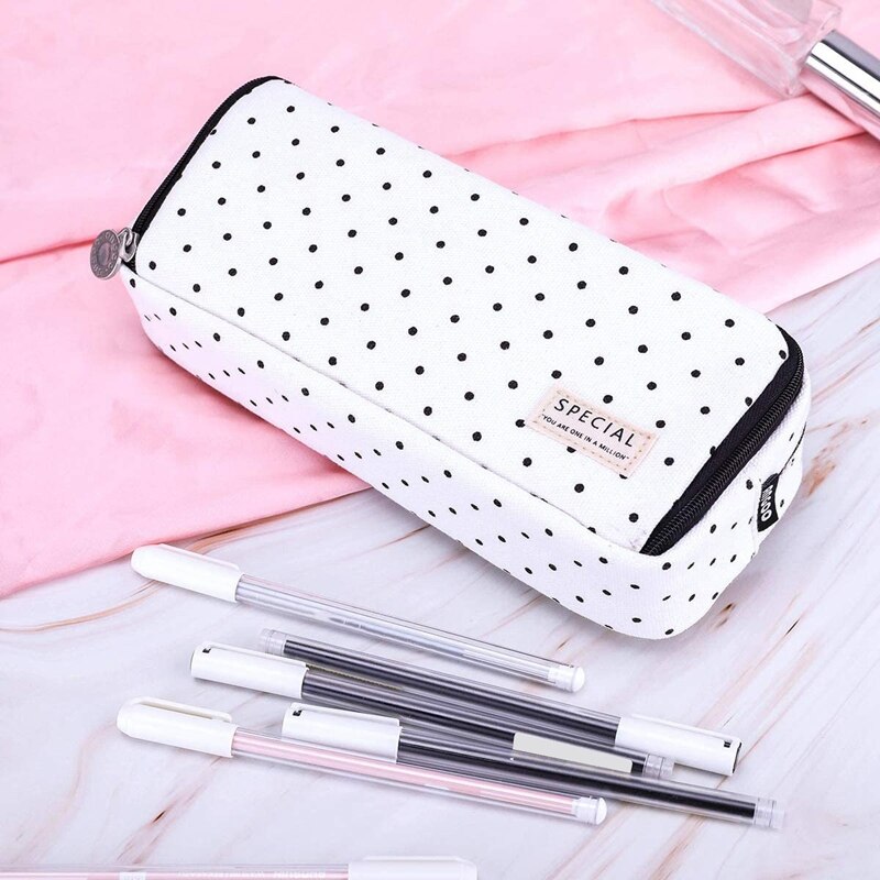 ANGOO Pencil Case Big Capacity Double Open Pencil Pouch 3 Compartments Canvas Makeup Cosmetic Pouch for School Office