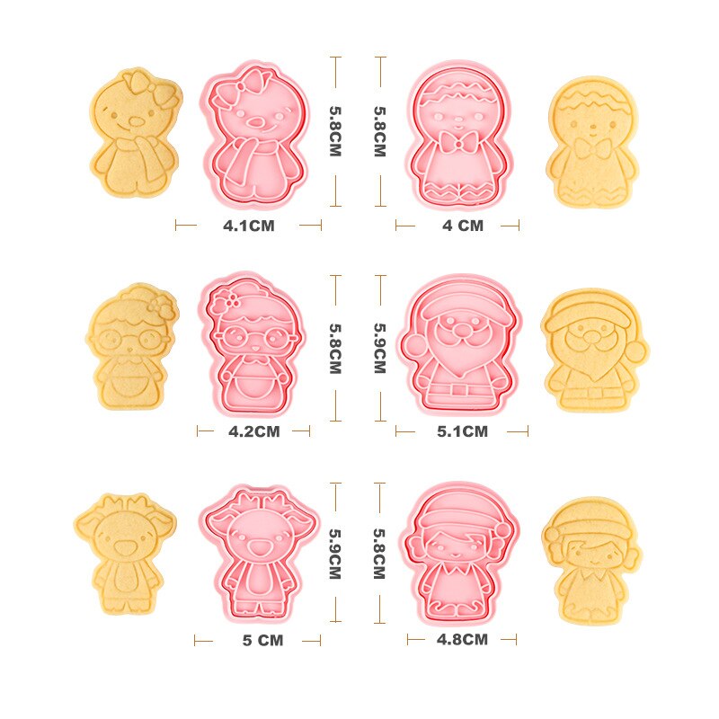 Kerst Cookie Cutters Stamper Set Plastic Mini Biscuit Cutter Mold Voor Bakken 3D Fondant Postzegels Cake Decoratie Levert Gereedschap: 6pcs set d