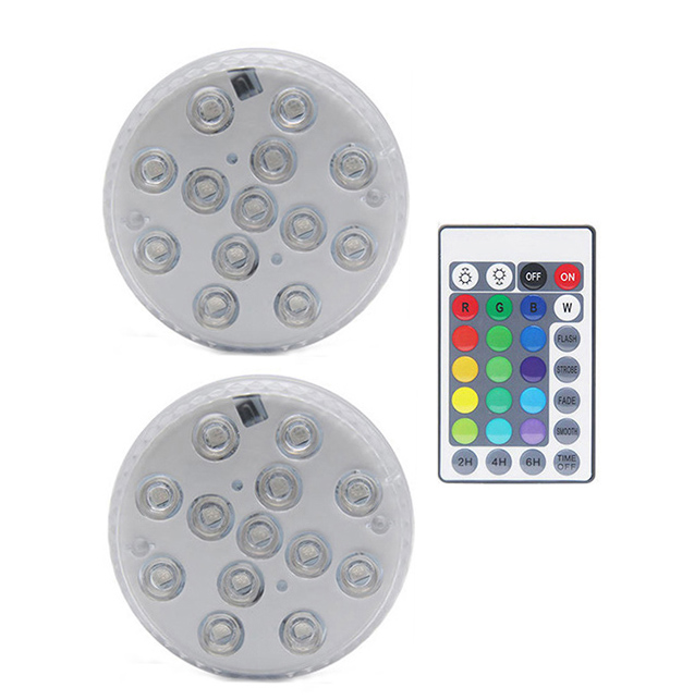 13 led rgb dränkbara lampor fjärrkontroll trådlös flerfärgad undervattensbadkar pool nattlampa blommig vas lampa: 1 styrenhet 2 lampa