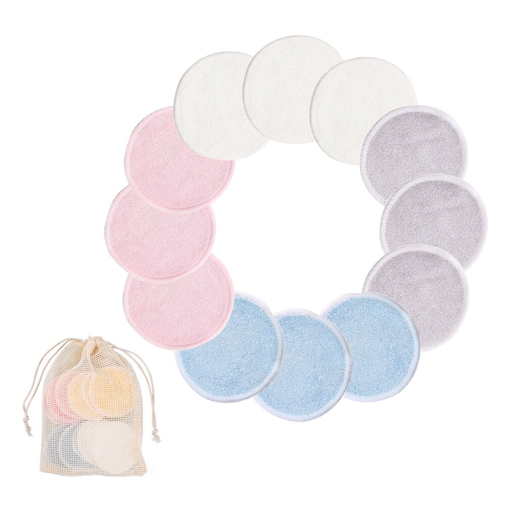 Almohadillas de algodón reutilizables para quitar el maquillaje Facial, almohadilla de limpieza de tres capas, lavable, con bolsa de lavandería, 12 Uds.: 12pcs mixed color