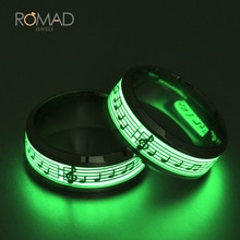 316 Titanium Rvs Ring Goud Zilver Kleur Muziek Muzieknoot Glow In The Dark Ringen Voor Mannen Vrouwen Cool sieraden Z05