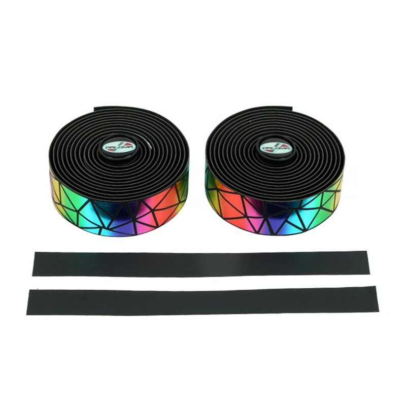 Landevejscykel styrtape eva pu cykelstang tape reflekterende regnbuedæmpende anti-vibrationsindpakning med 2 bar stik