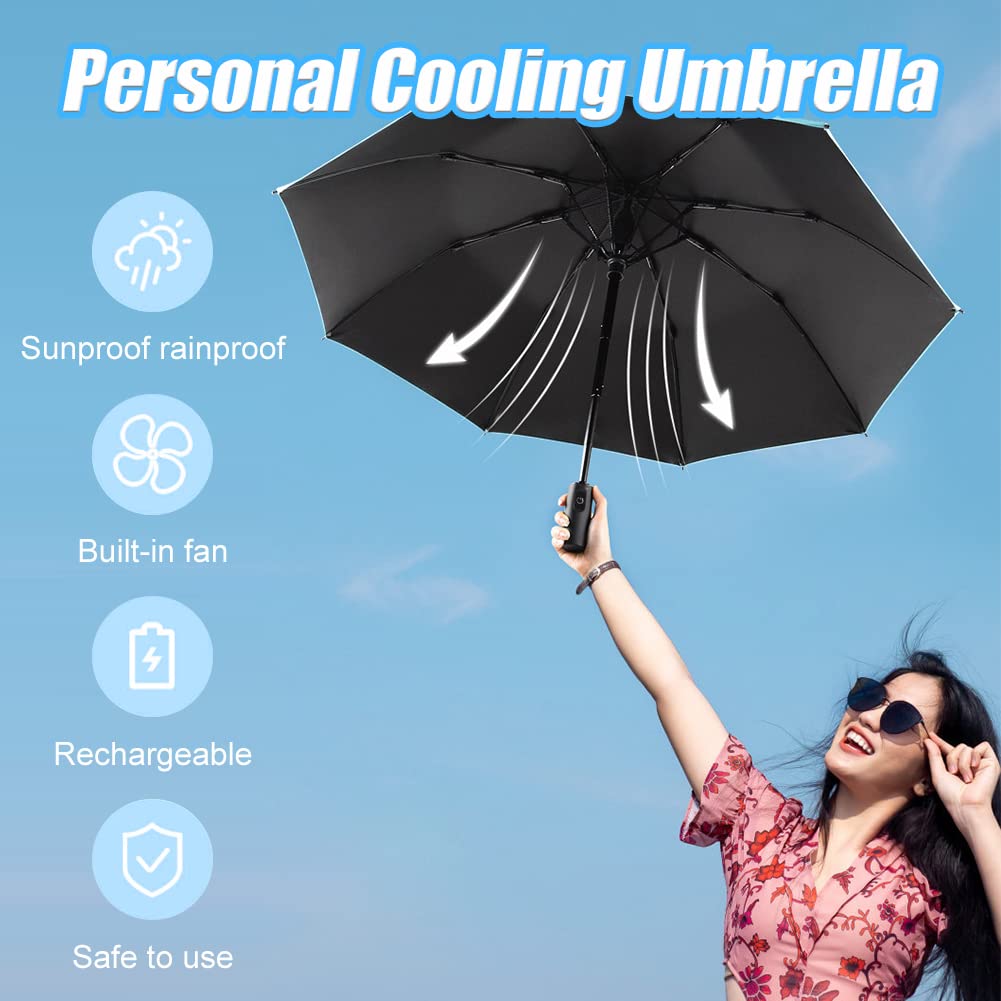 Zonneparaplu Met Ventilator Misting, Draagbare Ventilator Voor 50 + Zon, Verkoelende Paraplu, Zomerkoeler Voor Buitenstrand, Op Batterijen