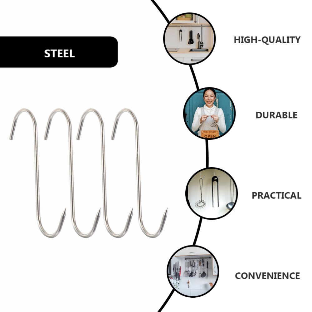 10Pcs Meat Hooks Stainless Steel Wall Hooks S-Shaped Hooks Kitchen Gadget