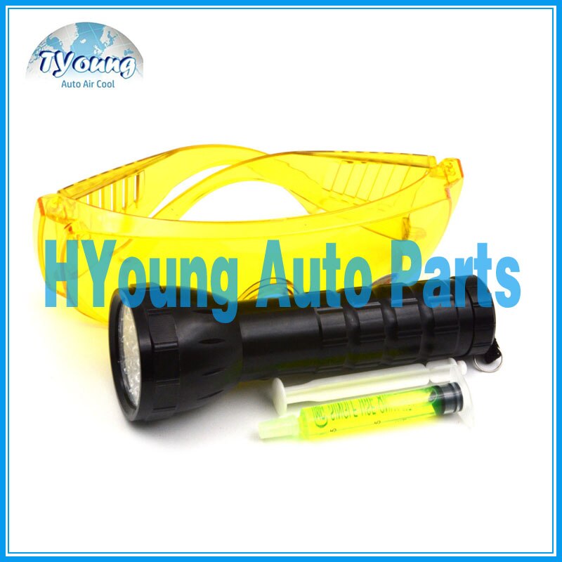 Auto-airco reparatiegereedschap, op batterijen werkende uv-ledlampen, inclusief lekzoekers en lekdetectiezaklampen en tl-olie