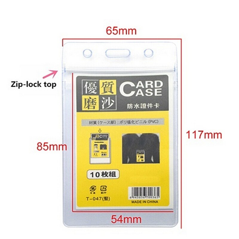 10 PCs Clear Plastic Vertical Waterproof Name Tag Zipper ID Card Holder