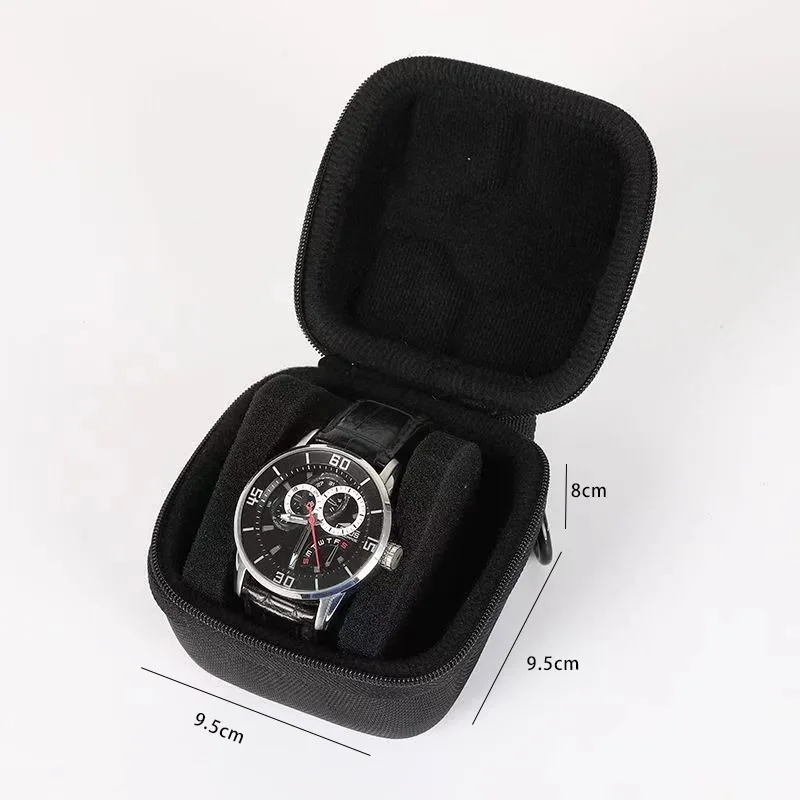 Organizador de caja de reloj para hombres o mujeres, estuche de viaje para relojes, soporte de exhibición portátil para relojes de pulsera y relojes inteligentes: Negro