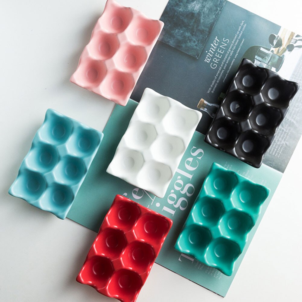 Egg Tray Ceramic Egg Holder Egg Storage Container Porcelain Dispenser Organizer Anti-Slip 6 Grids For Kitchen Countertop Fridge