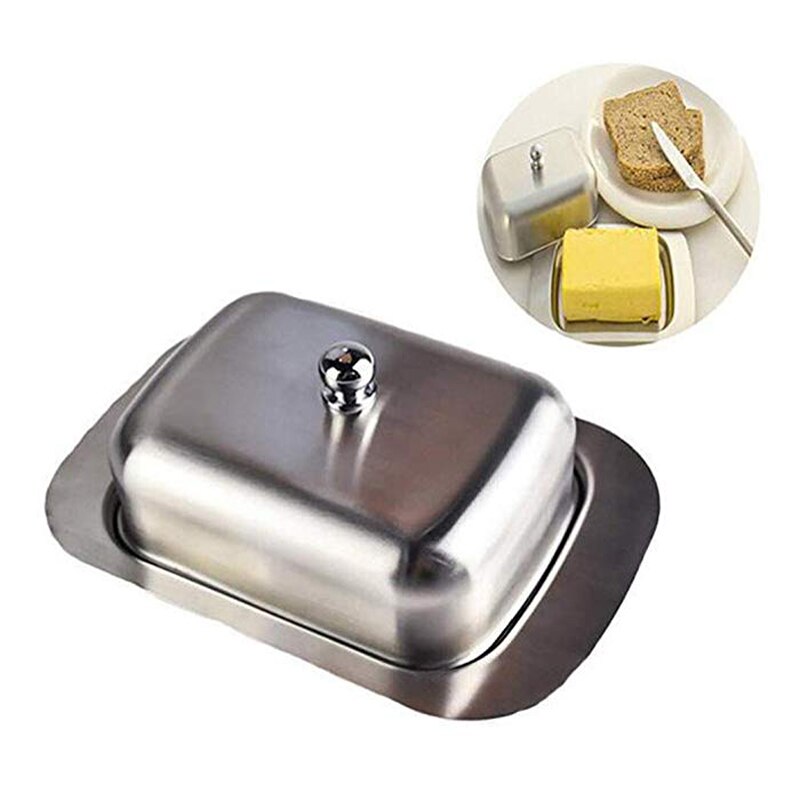 Upors smörlåda i rostfritt stål med lätt att hålla lock tårta dessert bröd serveringsbricka buffé mat behållare smör fat