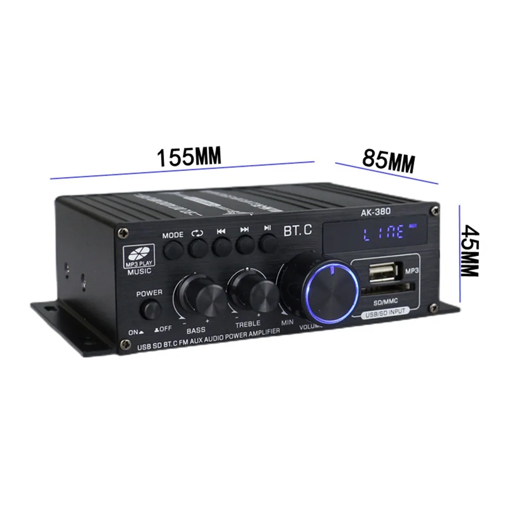 AK380 800W wzmacniacz Bluetooth Audio Karaoke HiFi wzmacniacz do kina domowego 2-kanałowy wzmacniacz klasy mocy D USB SD AUX Brand New