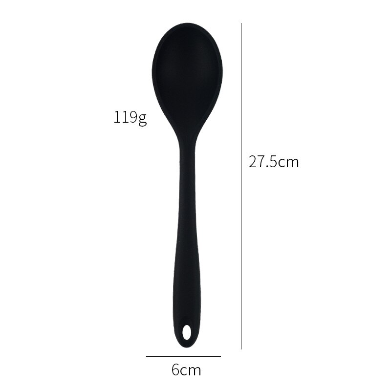 Kitchenware Spoon Long Handle Silicone Salad Food Mixing Stirring Spoon Kitchen Cooking Tool For Picnic Kitchen Soup Spoons: Black-Large