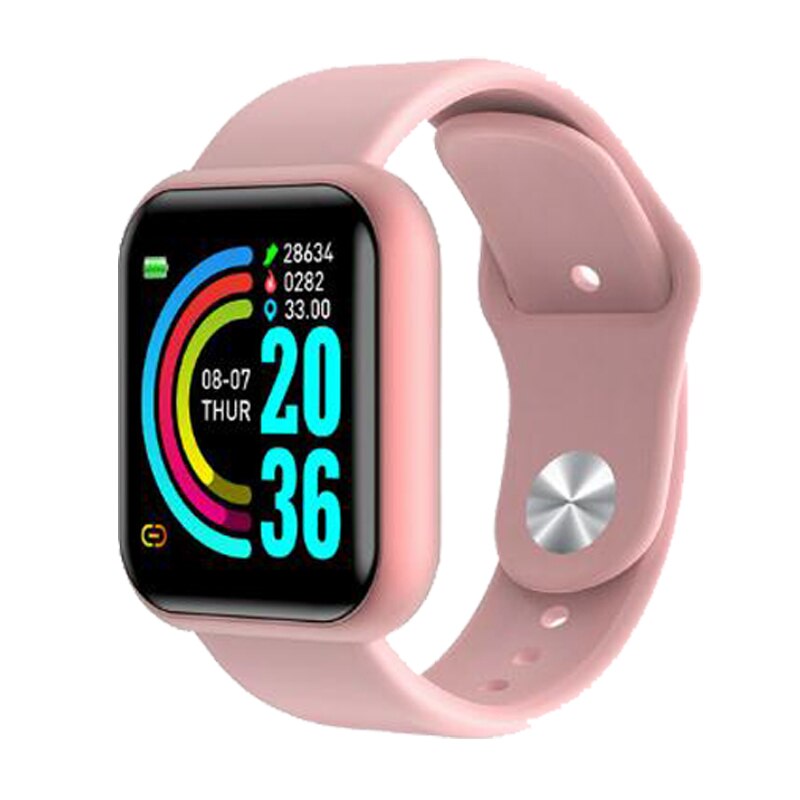 Y68 blåt vandtæt digitale smarte ure mænd kvinder børn smart armbåndsur hr / bp rate smartwatch fitness tracker pk  d20: Y68 lyserøde