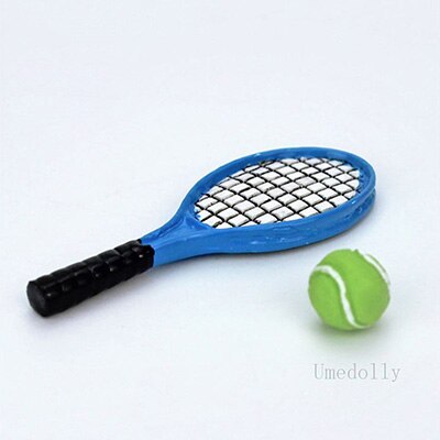 1 Set 1/12 Schaal Miniatuur Poppenhuis Mini Racket Met Bal Pretend Play Poppenhuis Outder Decoratie Model Accessoires: Default Title