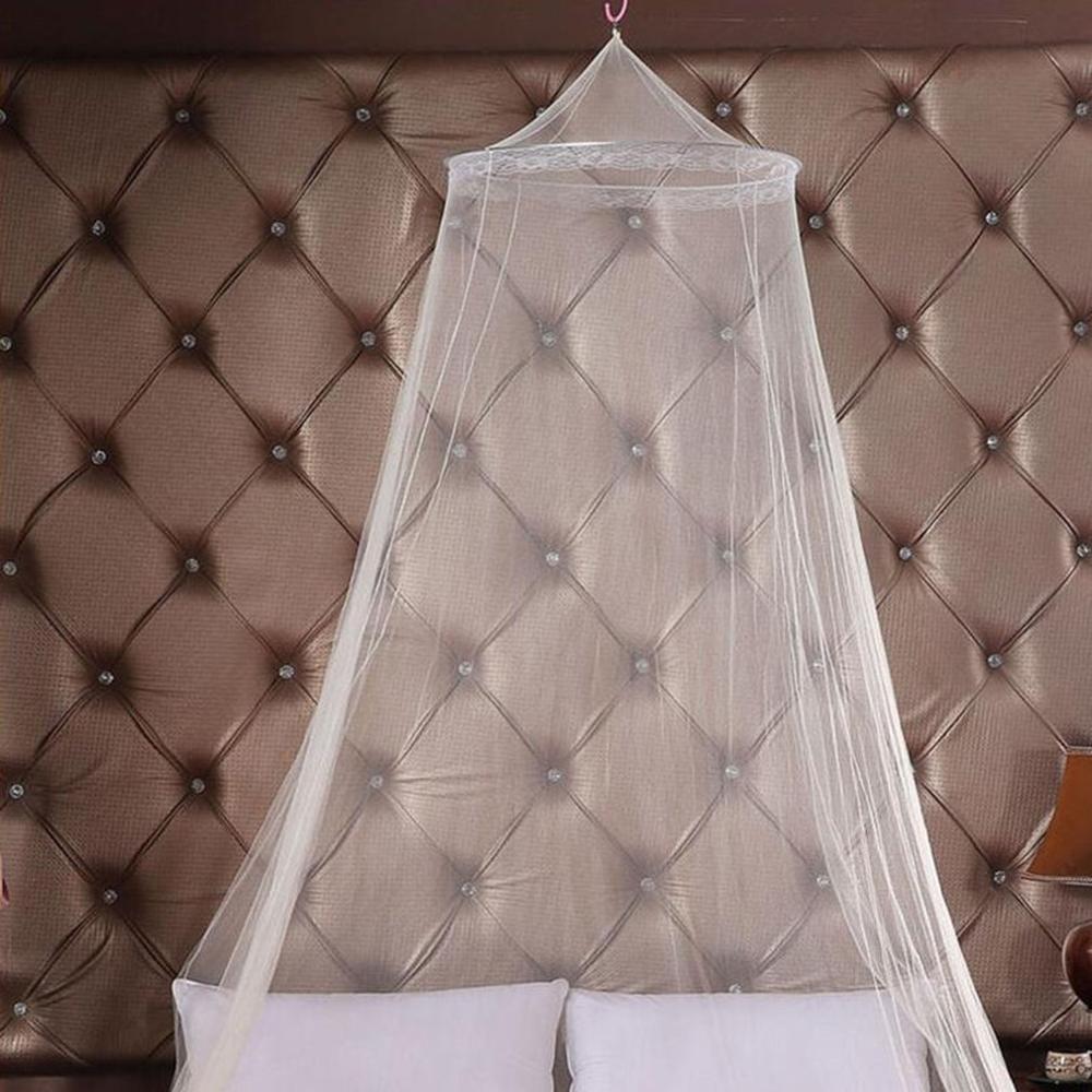 Summer Round Lace Anti-mosquito Bed Canopy Netting Curtain Polyester Mesh Fabric Home Textile Hung Dome Mosquito Net: White