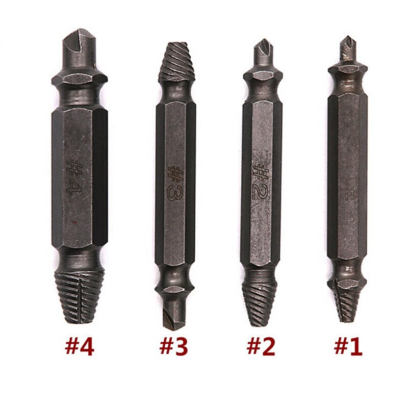 4pcs Broken Breakage Head Screw Extractors Double Ended Damaged Screw Extractor Wood Bolts Remover Extract Drill Tool