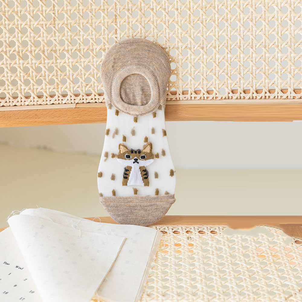 1 Pair Cotton Socks Crystal Soft Breathable Stealth Dot Decor Boat Socks For Women Female: khaki