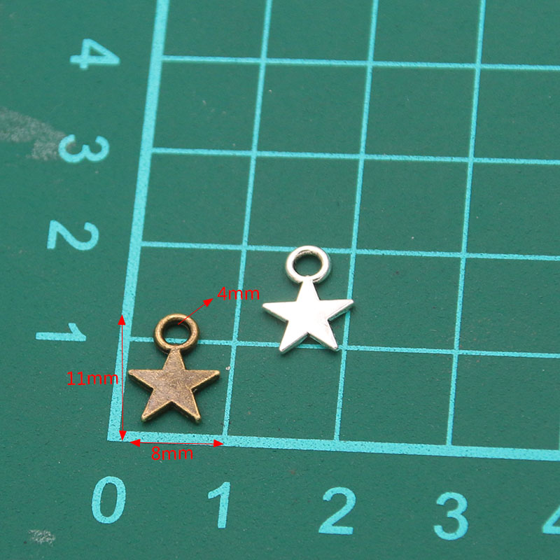 100 STKS 8*11mm 3 Kleur Metalen Zinklegering MINI vijfpuntige Ster Charms Fit Sieraden Hanger Charms Ingrediënten DIY Handgemaakte Craft