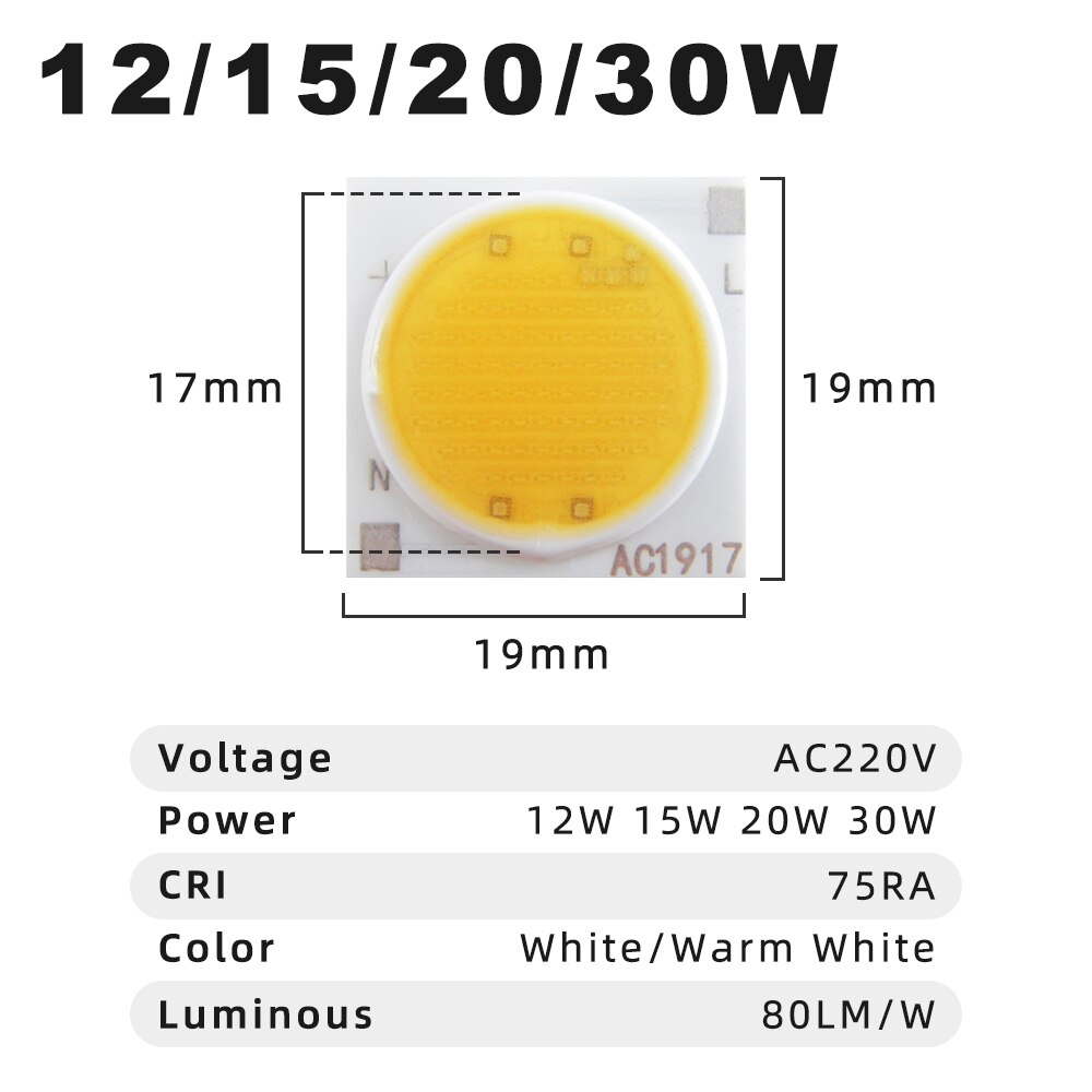 10 Stks/partij 3W 5W 7W 9W 12W 15W USB-HID AC220V Cob Led Chips AC1414 AC1917 Oppervlak Lichtbron Led Kralen Voor Spotlight Downlight