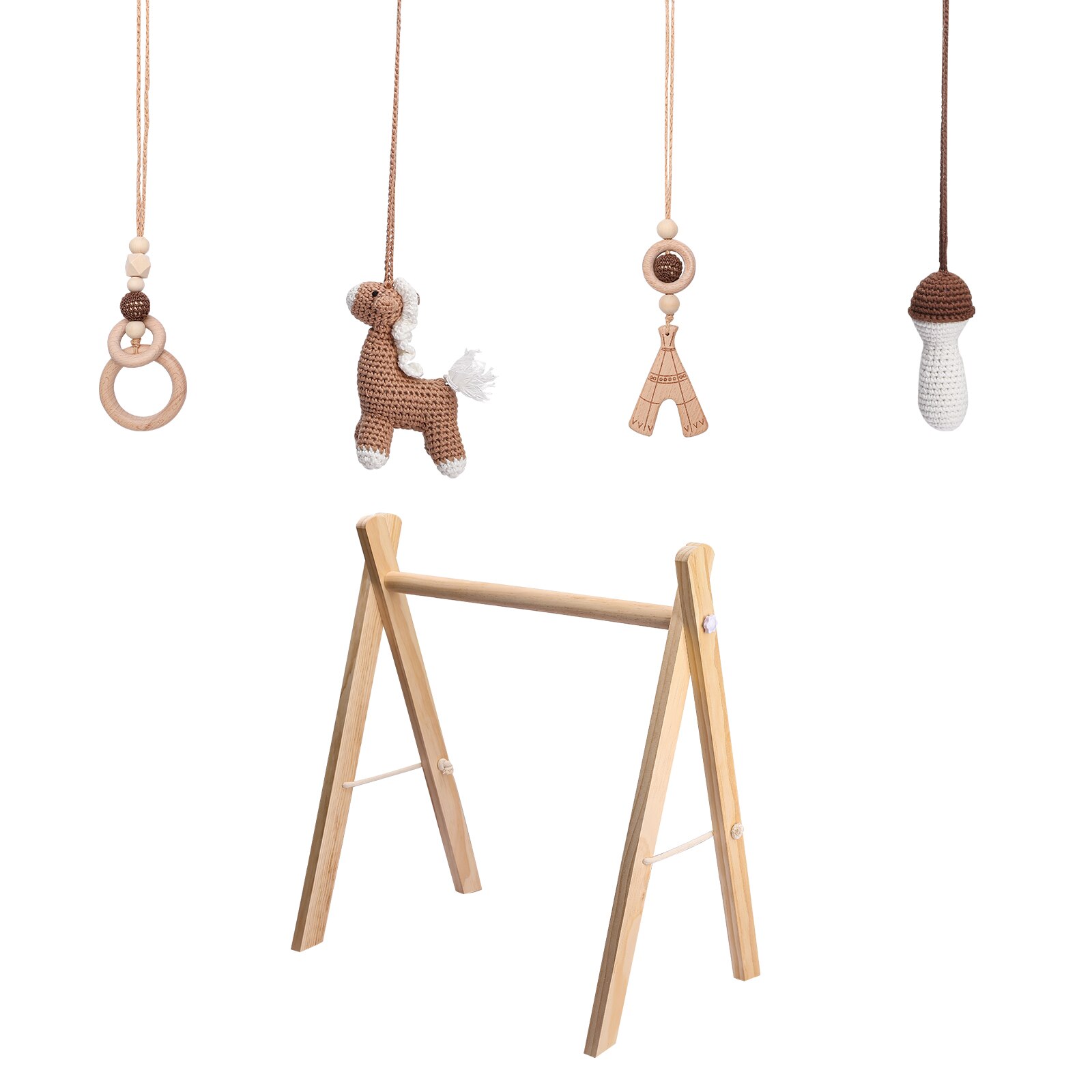 4/5Pcs Houten Fitness Rack Haak Dieren Baby Play Gym Activiteit Hangers Opknoping Tandjes Verpleging Rammelaar Speelgoed: 4