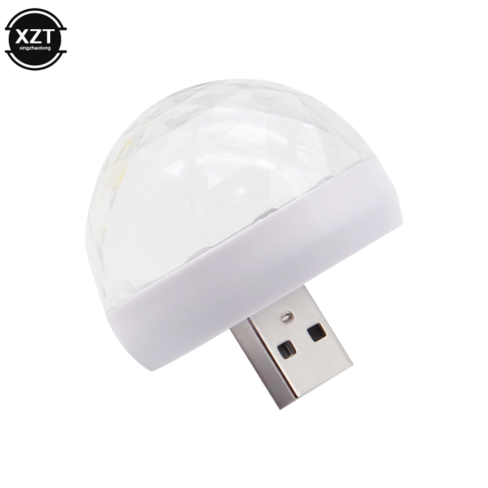 Luz de ambiente de coche controlado por voz por USB, lámpara de escenario para DJ, Bola de discoteca, para teléfono Android de Apple: Blanco