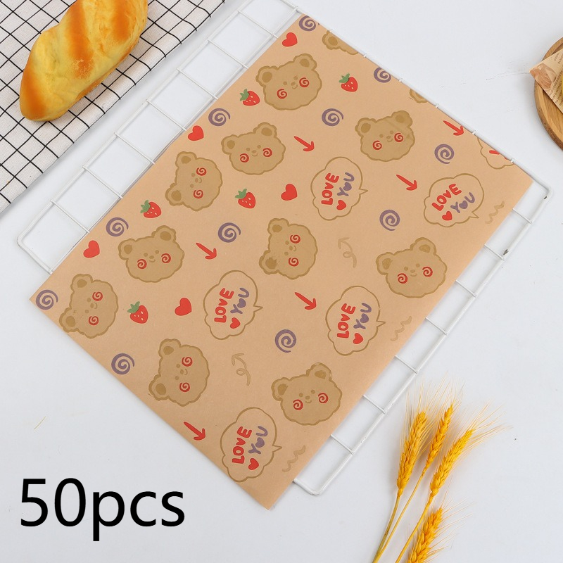 50pcs Large Size Thick Grease-proof Food Paper, Kraft Sandwich Wrapping Paper for Picnic Basket Lined Cooked Kitchen Accessories: Dark Khaki