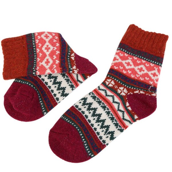 Efterår vinter tykkere varme kvinders sokker søde farverige multi mønster uld blander retro kunst stil kashmir hjemme gulv sok: Jr