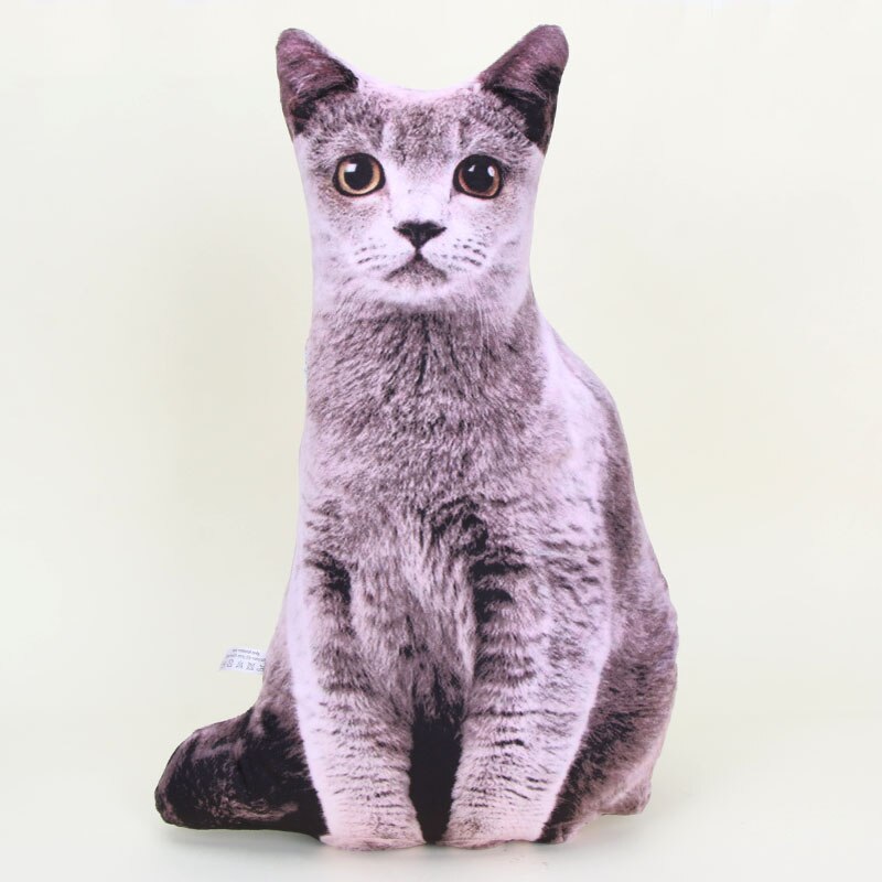 46cm 3D Simulation chats oreiller en peluche jouets Simulation Animal en peluche chat oreiller canapé housse de coussin pour noël: gray cat