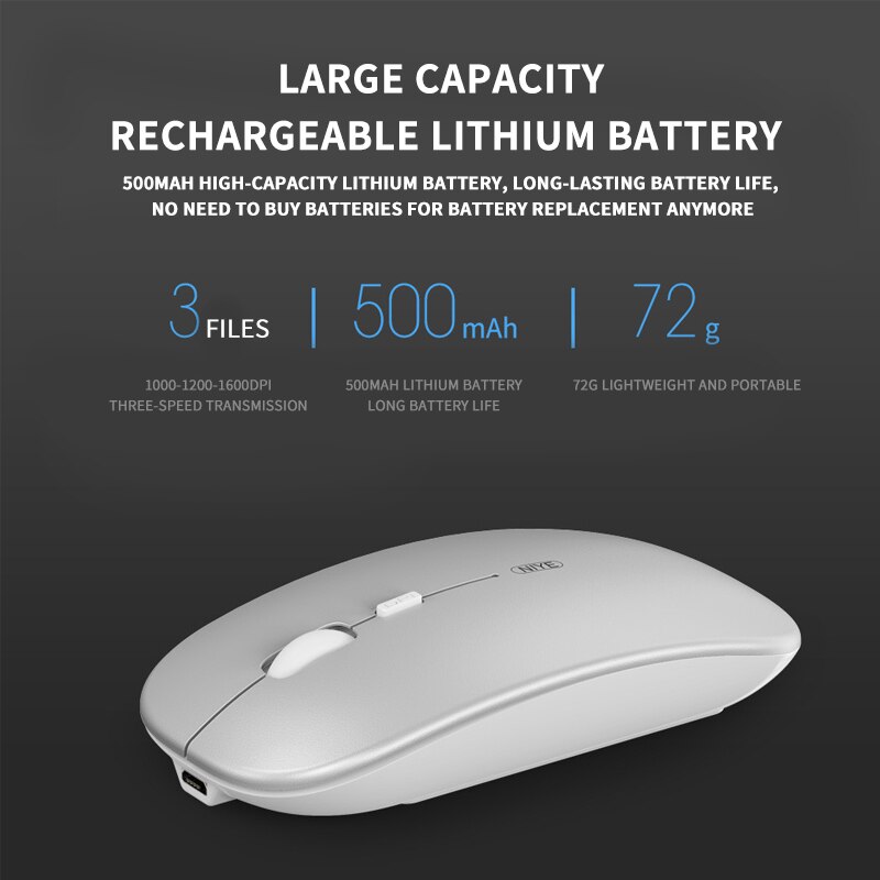 Rechargeable Wireless Bluetooth Mouse 2.4GHz Ultra-thin Mini Office Mute Mouse Gaming Portable Three-Block DPI Optical Mouse