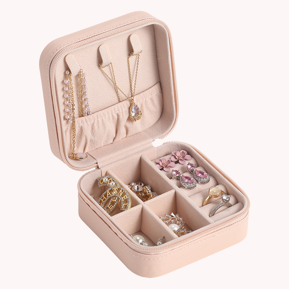 Jewelry Organizer Cases Display Travel Portable Jewelry Box Leather Storage Organizer Earring Holder Boxes Travel Cosmetic Bag: M1-pink