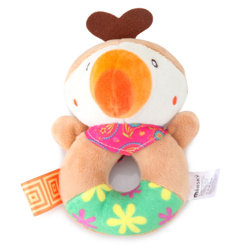 Babyspeelgoed met handvat, bel, babyspeelgoed van 0-12 maanden, cartoon pasgeboren, pluche rammelaar, bel, handspeelgoed, zachte babymobiel, babybel: Vogel 2
