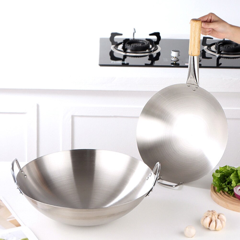 Stainless Steel Double Handle Wok Practical Wok Kitchen Utensil Household Wok
