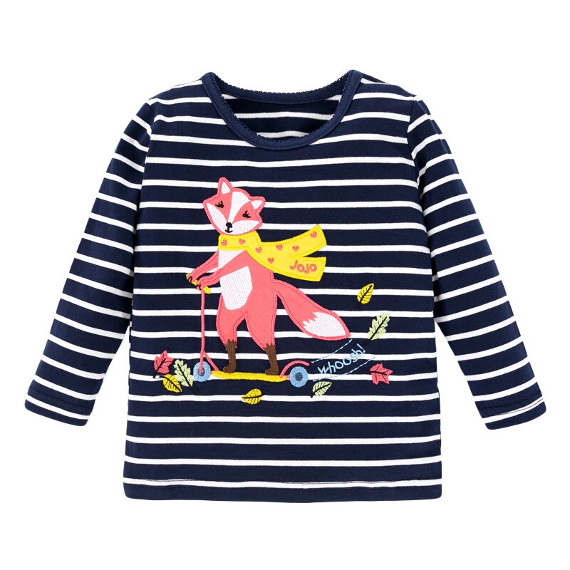 Mètres de saut coton renard Applique garçons filles t-shirts pour automne printemps bébé rayure vêtements enfants à manches longues hauts: T51781 FOX / 7T