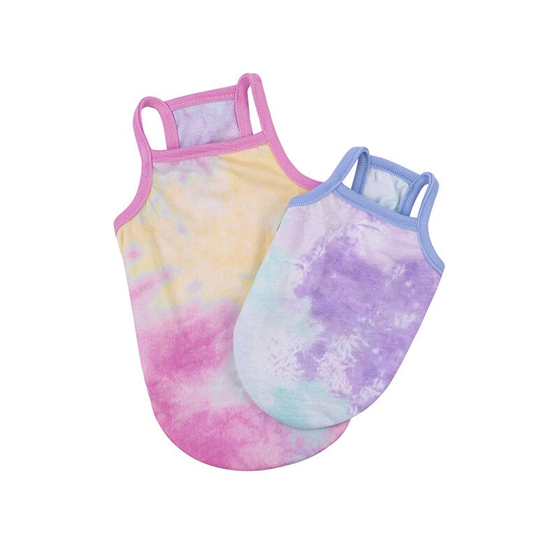 Pet color vest cat and dog spring and summer thin sling kitten and dog cotton fabric T-shirt tie-dye printing craft dog clothes