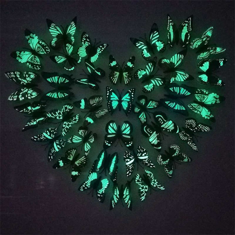 6Pcs/8Cm Lichtgevende 3D Vlinder Muurstickers Fluorescerende Lichten Vlinder Kamer Raamdecoratie Stickers Gloeiende In De dark