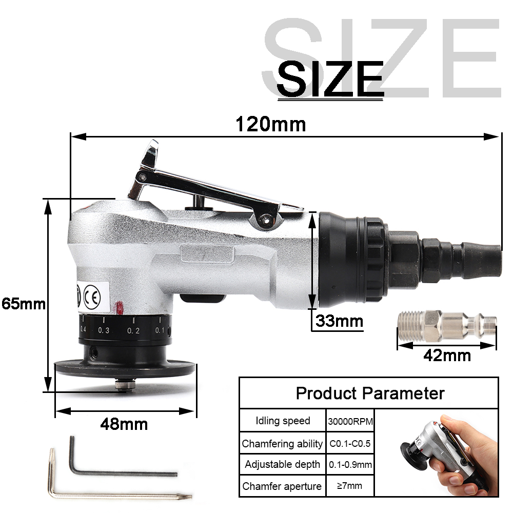 Mini Pneumatic Chamfering Machine 45° Portable Deburring Beveling Trimming Chamfer Tool with Replacement C/R Blade & Bearing